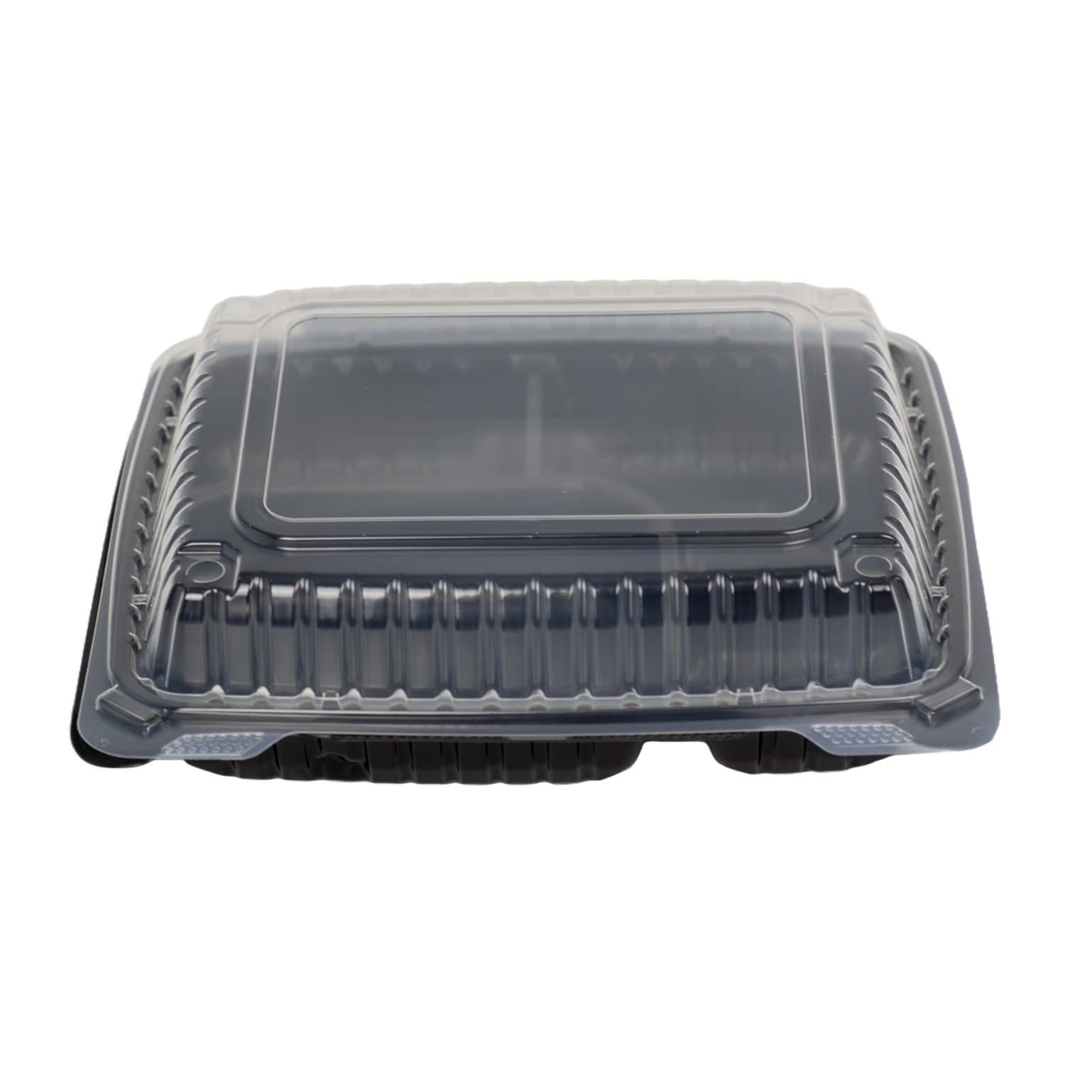 Hinged 10.5" x 9" 4 compartment black vented container (PPH1094)