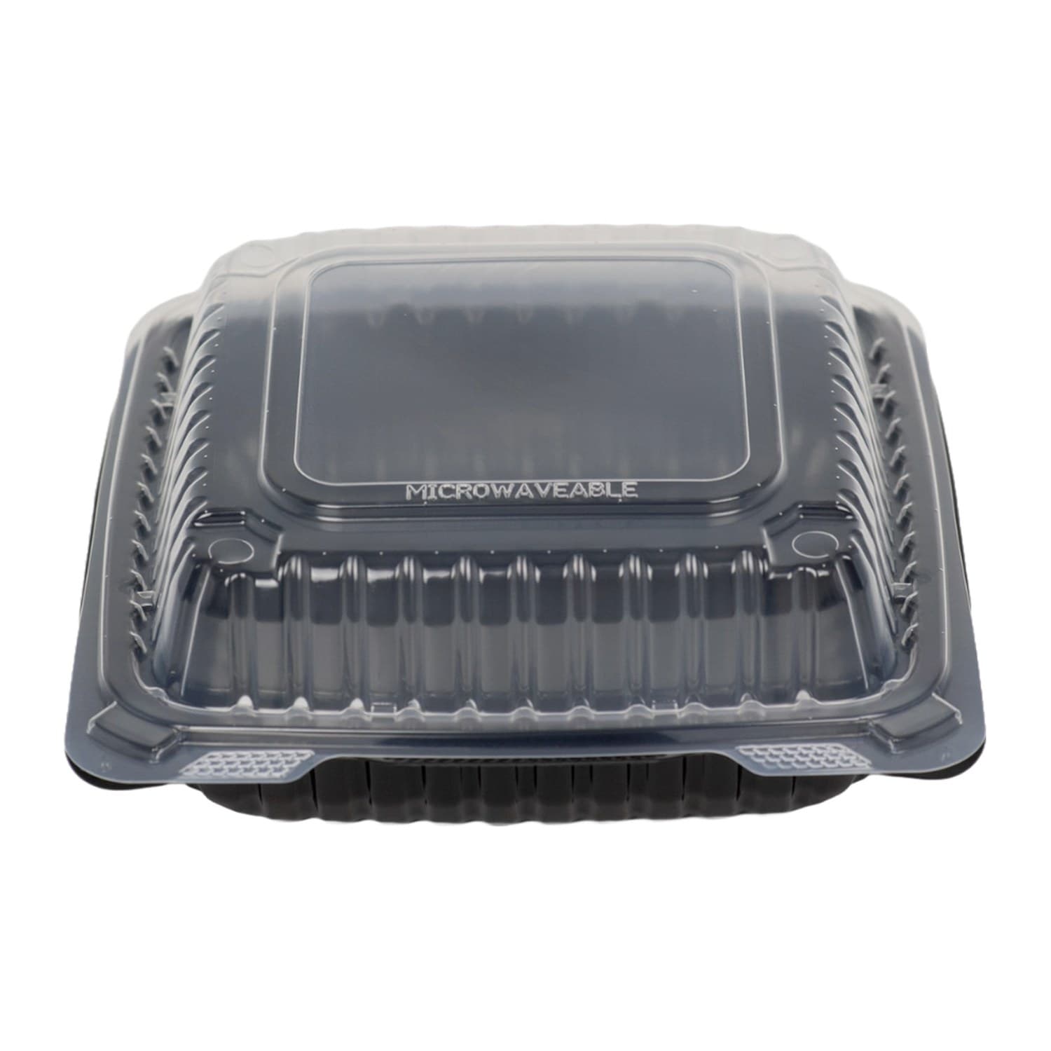 Hinged 9" x 9" 1 compartment black vented container (PPH91)