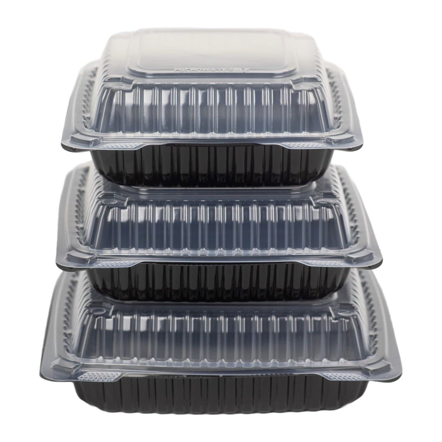 Hinged 9" x 6" 2 compartment black vented container (PPH962)
