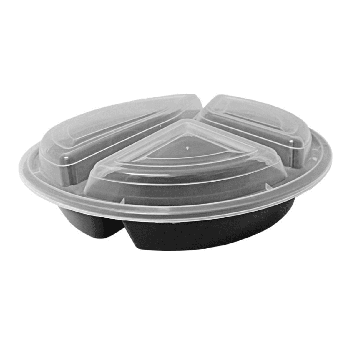 Round black 40 oz. 3 compartment container with lid (RO348)